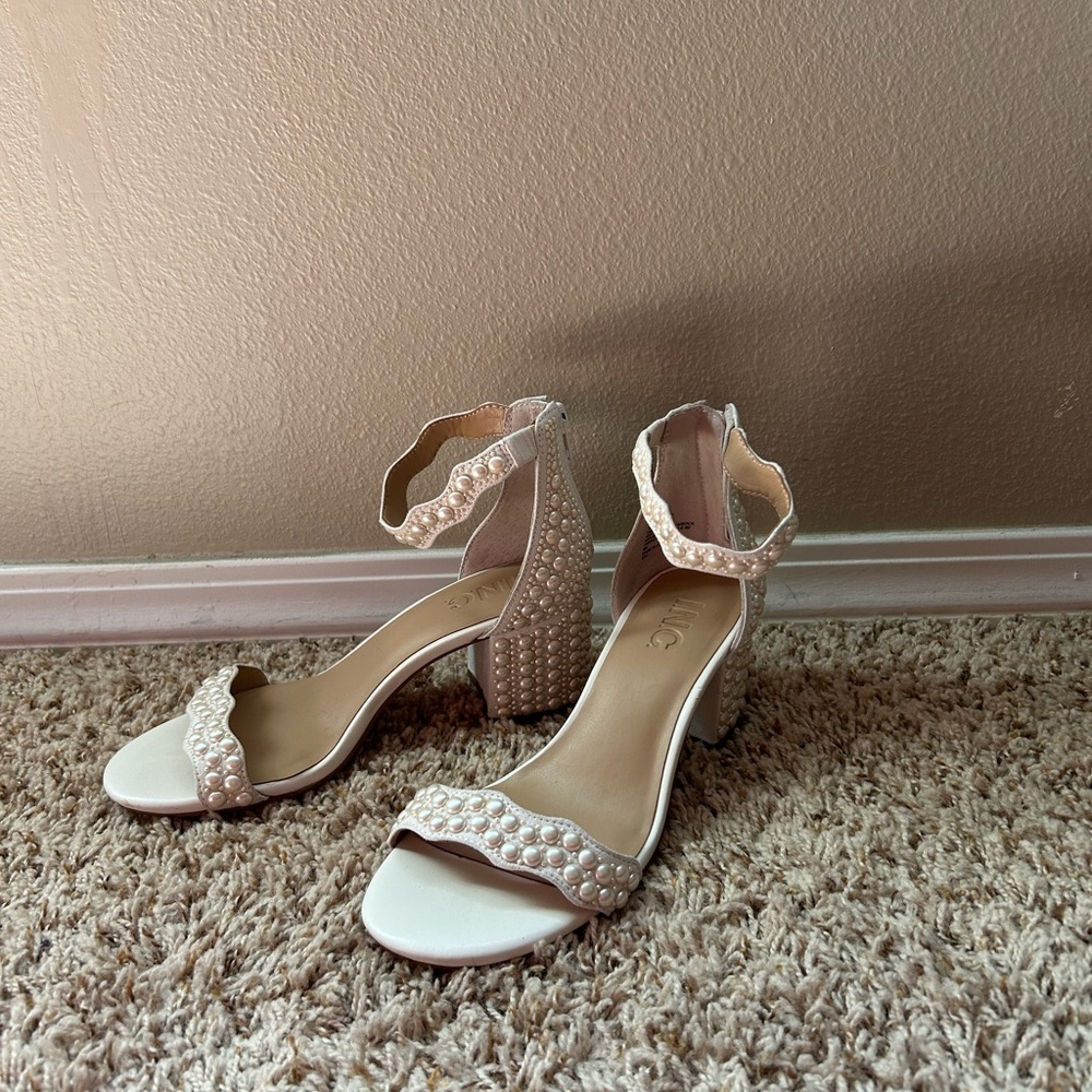 INC International Concepts Cream Block Heel Sandals